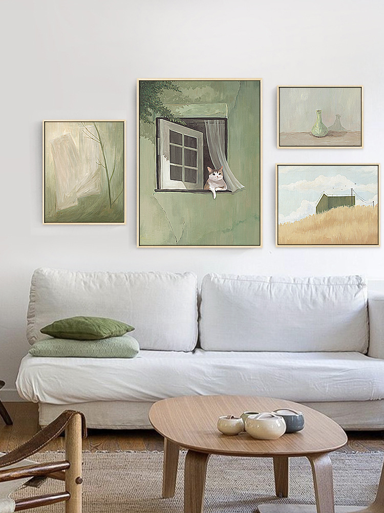 北欧客厅装饰画小清新沙发背景墙组合画治愈风景餐厅民宿公寓挂画