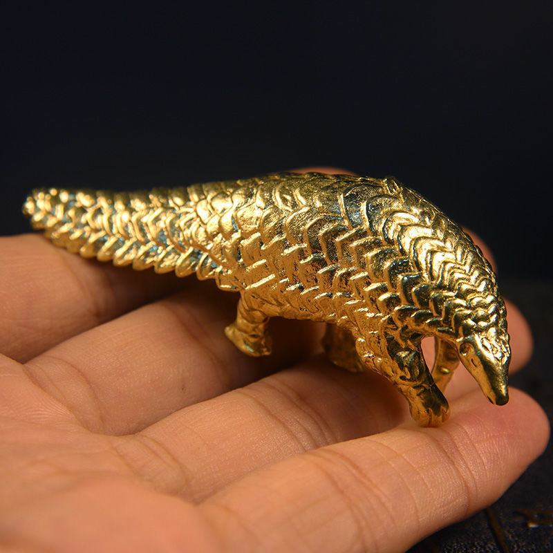 实心黄铜迷你穿山甲桌面摆件纯铜仿真动物茶宠复古铜器古玩收藏品