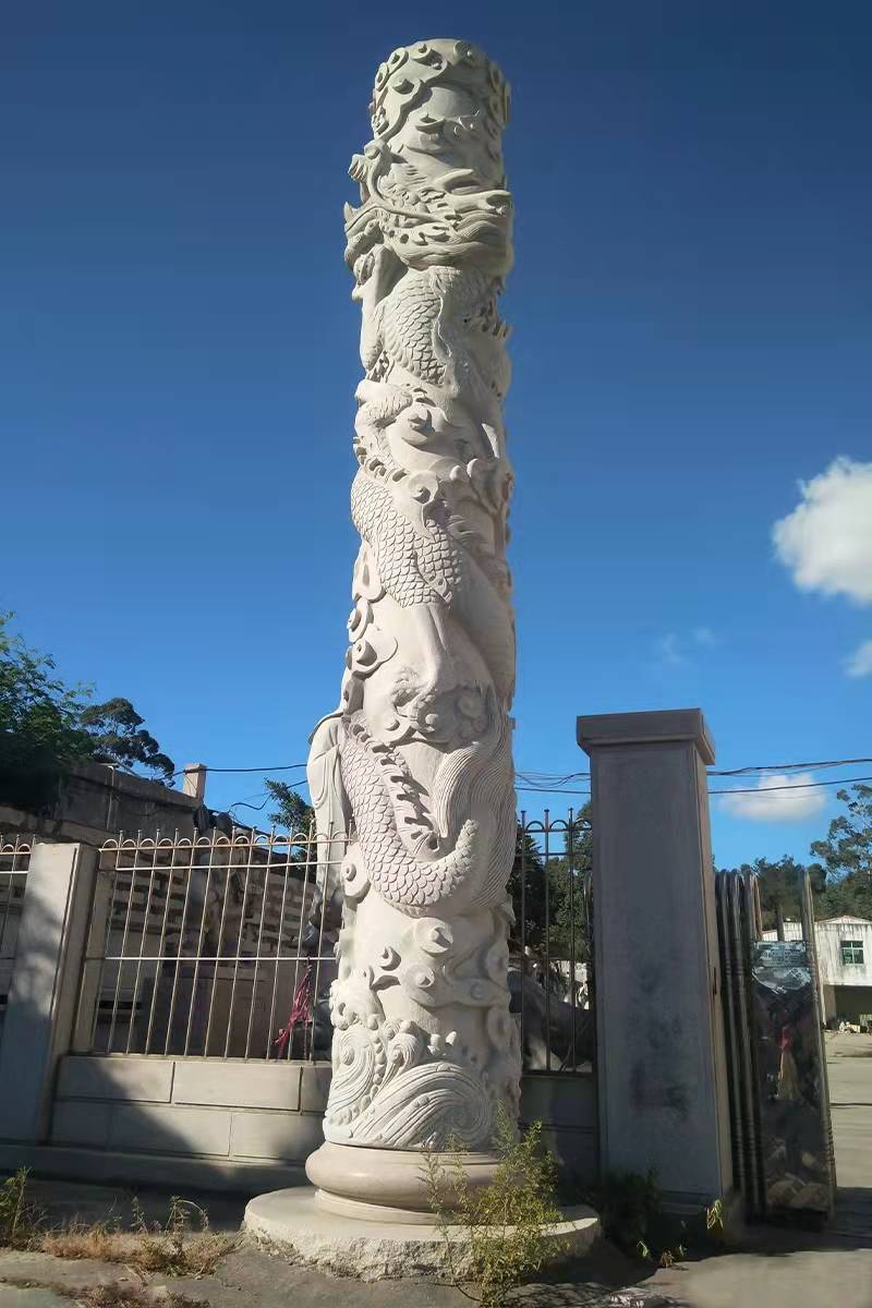 石雕文化柱厂家石材盘龙柱华表广场雕塑十二生肖柱子青石盘龙柱