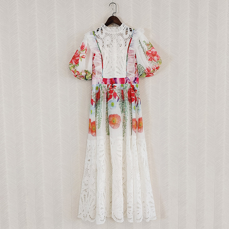 2023欧美女装气质别致绝美绣花修身莫奈花园印花高级感连衣裙