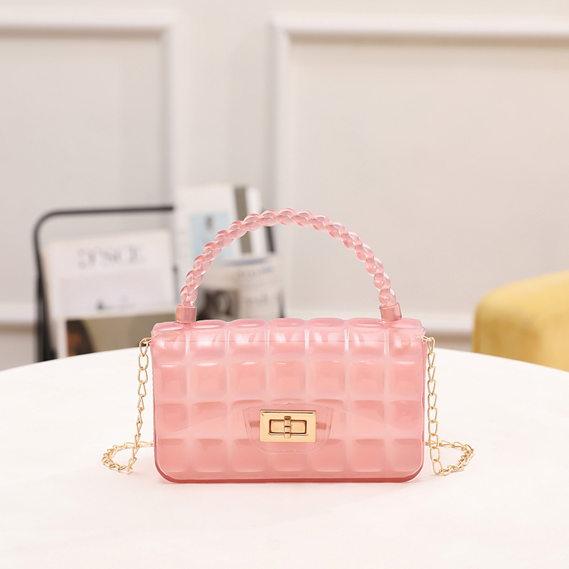 Transparent Small Square Bag Women's Bag 2023 New Portable Gel Bag Diamond Chain Messenger Bag Classic Style Mobile Phone Bag