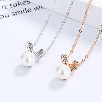 925纯银小兔子珍珠项链女ins小众设计感高级感气质韩国锁骨链配饰