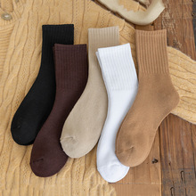 冬季新款加厚棉袜日常通勤中筒保暖毛圈纯色袜子厚加绒地袜板批发