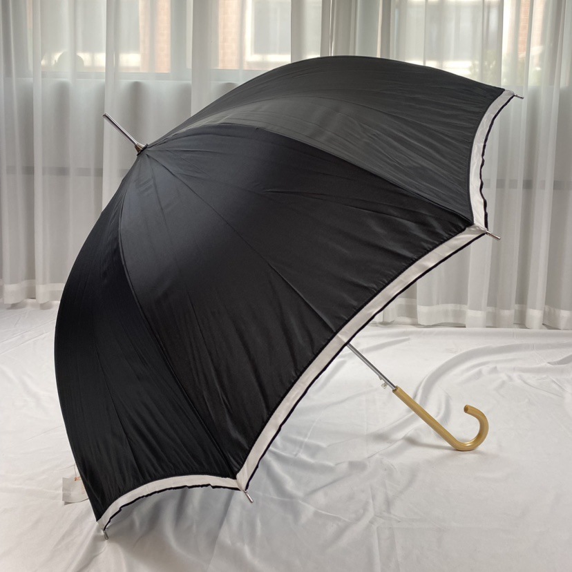 木制手柄!纯色简约接边风长柄自动小清新雨伞-阿里巴巴