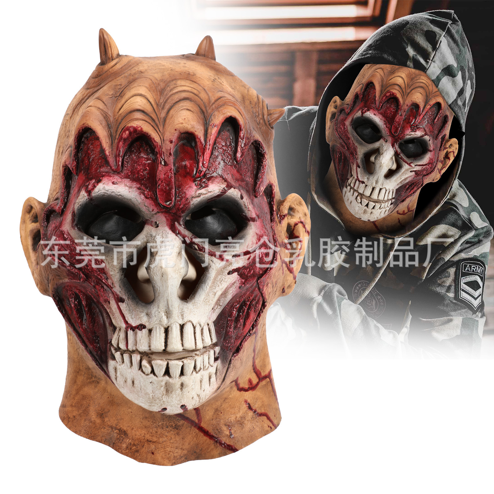 万圣节跨境电商独立站外星人烂脸头套 血腥恐怖骷髅头面具cos头套
