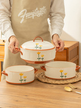 双耳汤碗家用日式陶瓷可爱小清新高颜值螺丝粉面碗蒸蛋甜品沙拉碗