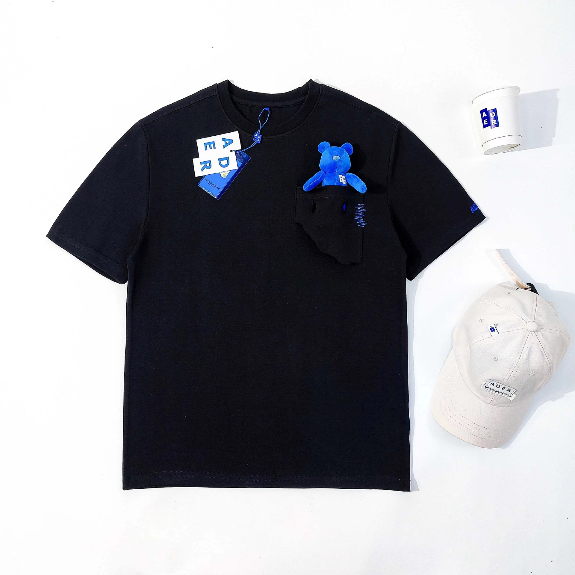 ader error 21ss夏款体恤圆领破烂口袋小熊男女情侣款宽松短袖t恤