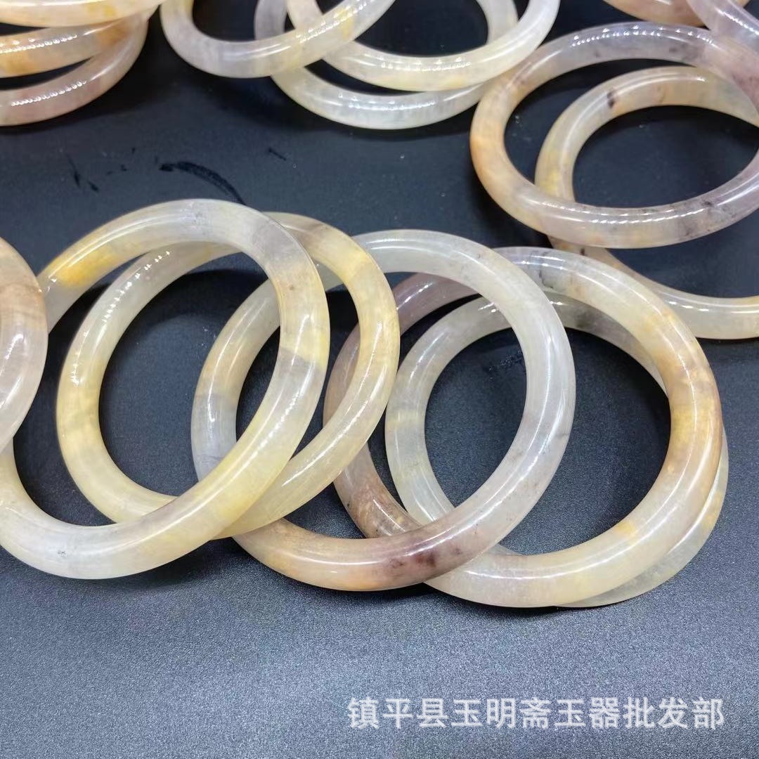 天然新疆戈壁料手镯金丝玉紫罗兰叮当镯圆条金丝玉手镯直播热销款