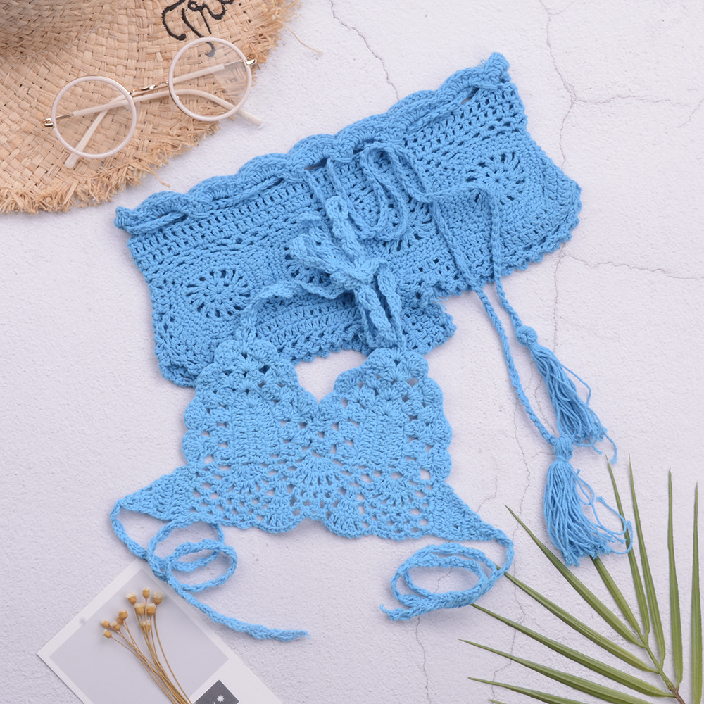 2021欧美夏款纯手工编织沙滩儿童泳装绑带可爱女童中小童分体泳衣