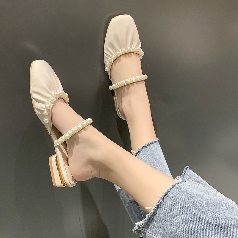 包头半拖鞋女夏外穿百搭学生少女低跟粗跟时尚小清新凉拖女鞋