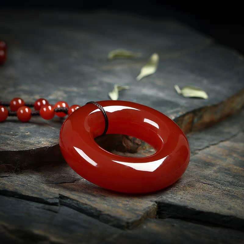 红玉髓平安扣吊坠 玉佩玉石项链玉坠 情侣款