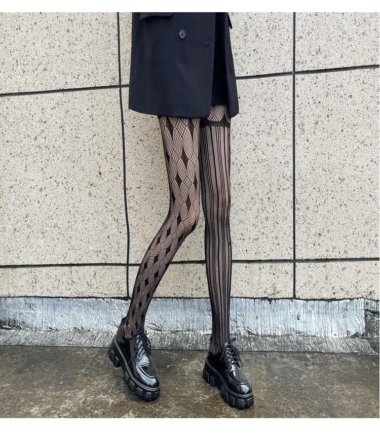 爆款菱形网格丝袜女高弹力防勾丝渔网袜性感黑色镂空格子连裤袜子