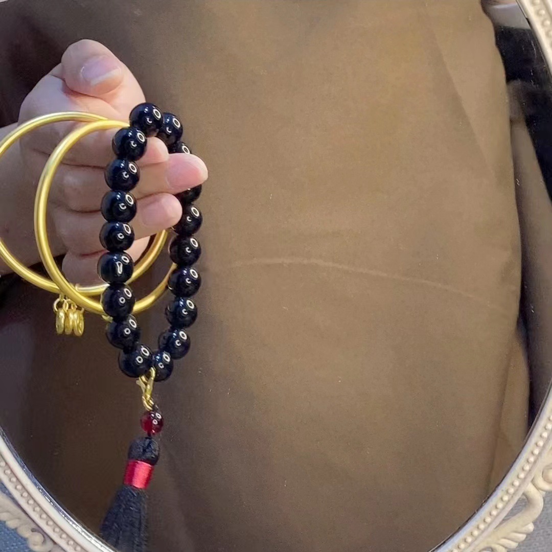 小红书黑曜石手串文玩绕指柔手捻系流苏手持同款复古风汉服把件念