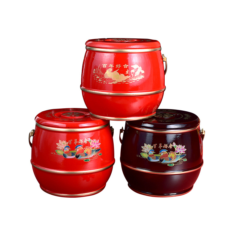 Spot Wooden Children's Bucket Marriage Dowry Large Cornucopia Wedding Supplies Chinese Red Descendants Baotong Wholesale