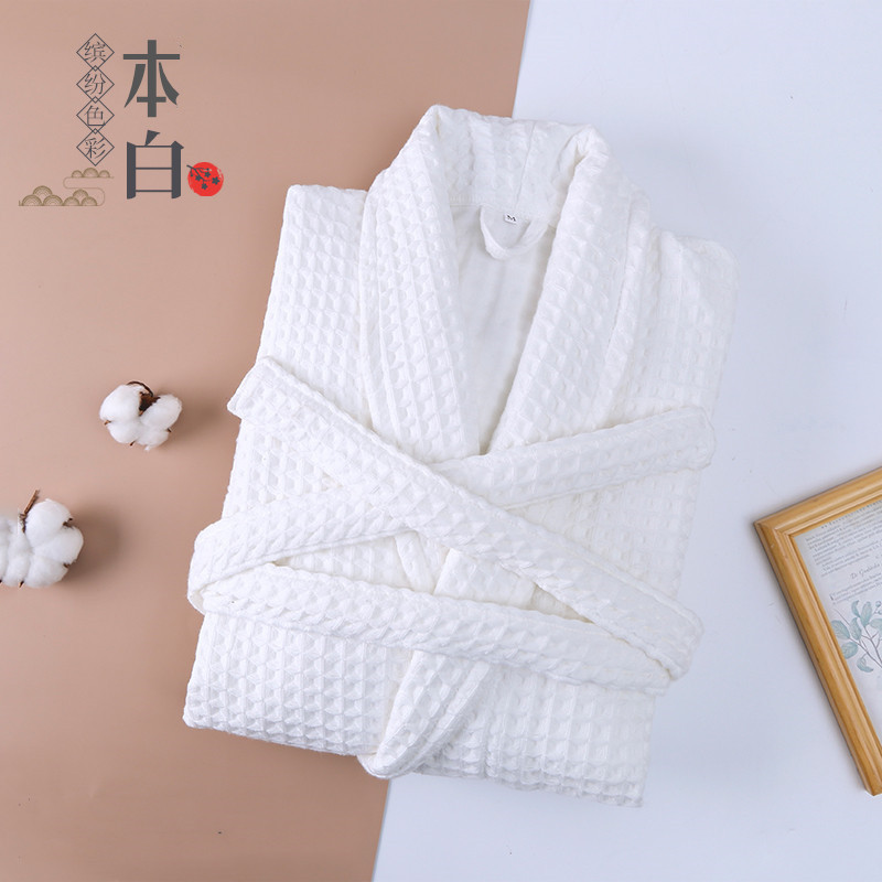 Hotel Pure Cotton Bathrobe Double-Layer Waffle Unisex Thickened Bathrobe Couple's Cotton Nightgown Long Towel Material Absorbent