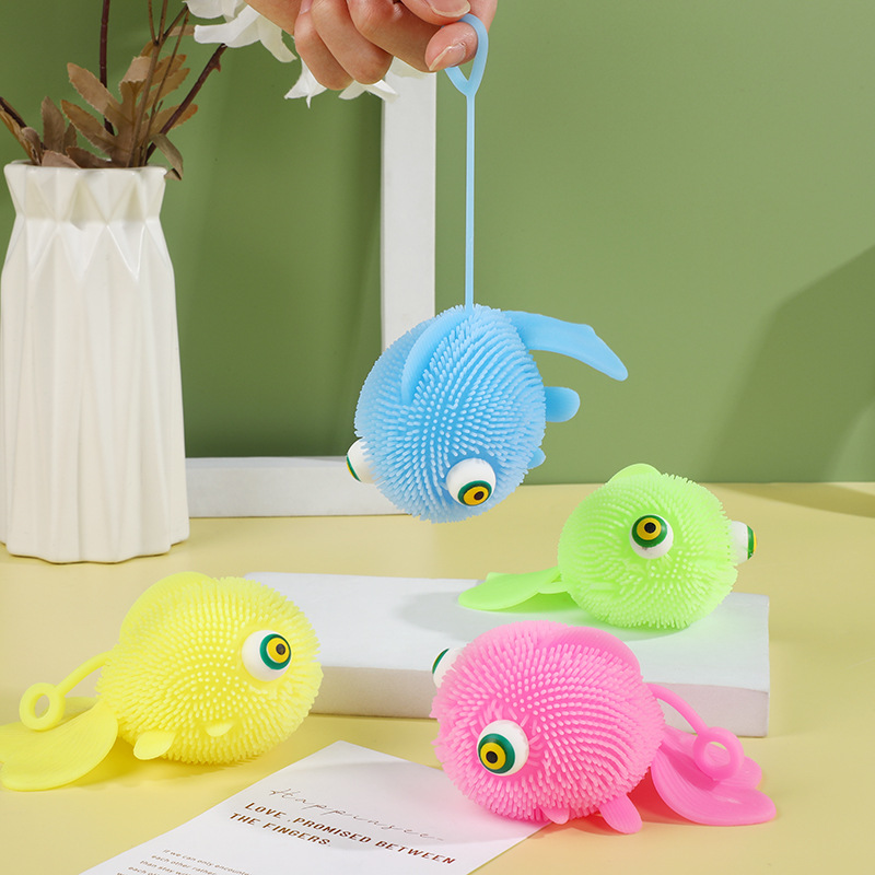 Fun Flash Convex Goldfish Hairy Ball Children Decompression Luminous Elastic Ball Stall Funny Ugly Fish Squeezing Toy
