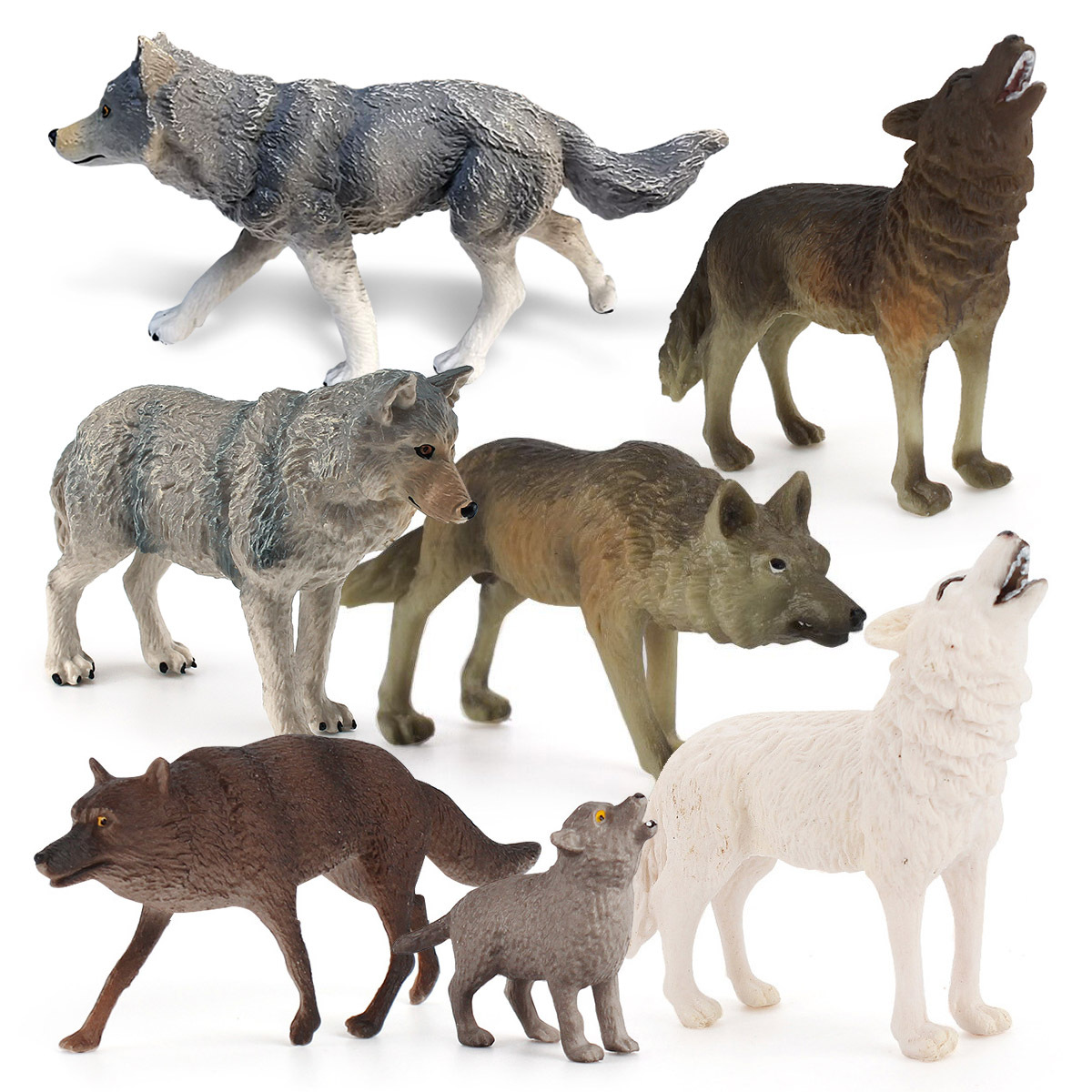 仿真野生森林动物狼模型捕食狼咆哮灰狼静态桌面野狼群套装玩具