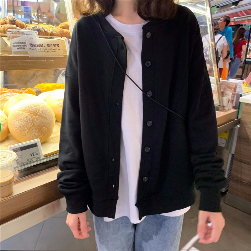 Early Autumn Japanese and Korean New Simple Harajuku Style Fashion Brand Single-Breasted Cardigan Thin round Neck Sweater Women's Comfortable All-Match Casual