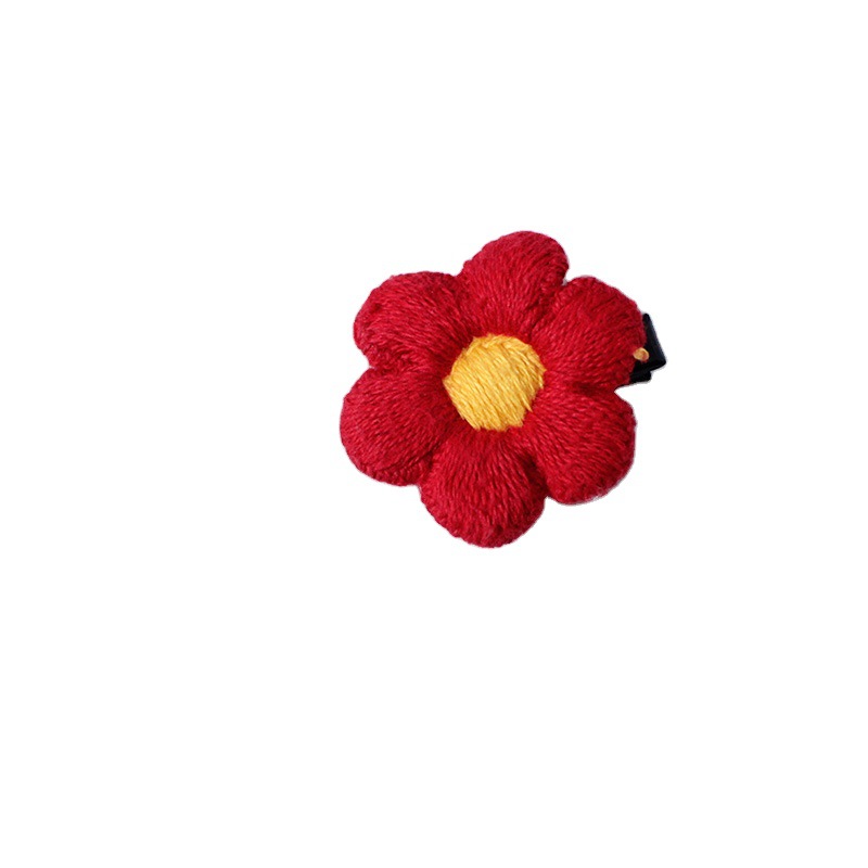 Korean Cute Little Red Flower Wool Hair Clips Hair Accessories Women's Japanese Brooch Alloy Hairpin Head Rope Side Clip Set Wholesale