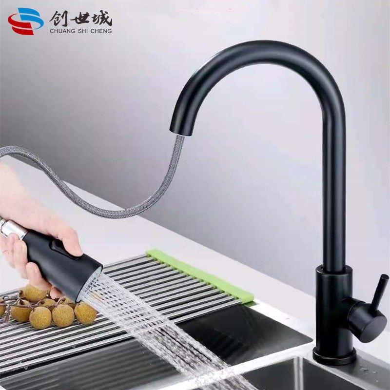 Cross-Border Black Sus304 Stainless Steel Hot and Cold Pull Faucet Kitchen Sink Sink Faucet