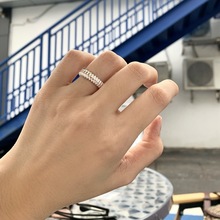 韩国竖纹戒指环S925纯银小众设计素银矩形新潮女新款手饰开口