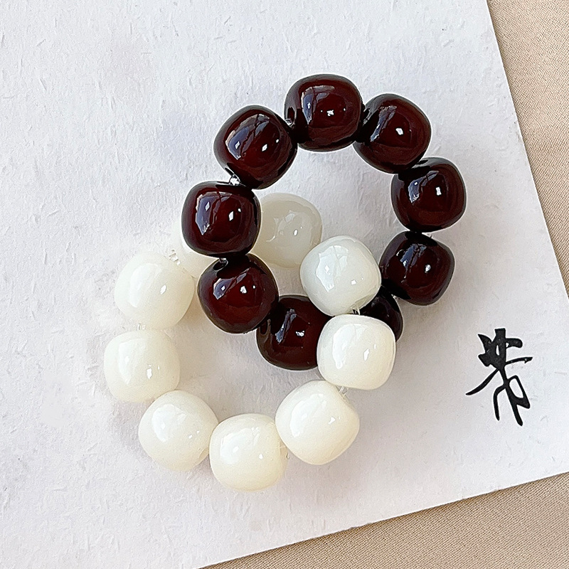 White Jade Bodhi Root Small Hand Toy Double Ring Bodhi Seed Pliable Temperament Buddha Beads Rosary Xiaohongshu Same Style Bracelet Wholesale