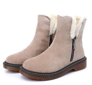 秋冬雪地靴加绒侧拉链低帮短靴毛毛靴平底外贸大码跨境保暖女士