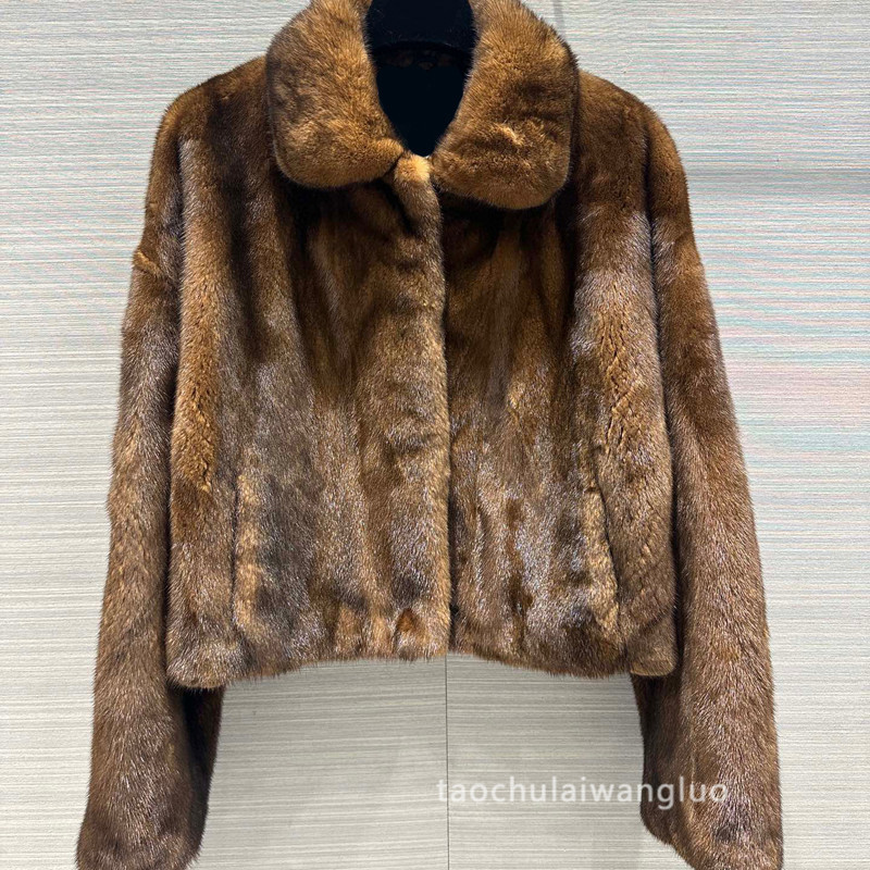 aw63593 紫标水貂毛皮草短外套高奢名媛贵妇时髦重工貂皮大衣冬