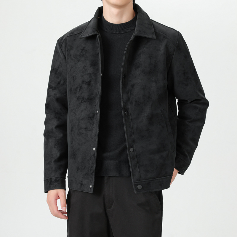 跨境可印LOGO羽绒服男款50%白鸭绒冬季新款宽松翻领PU皮衣外套男