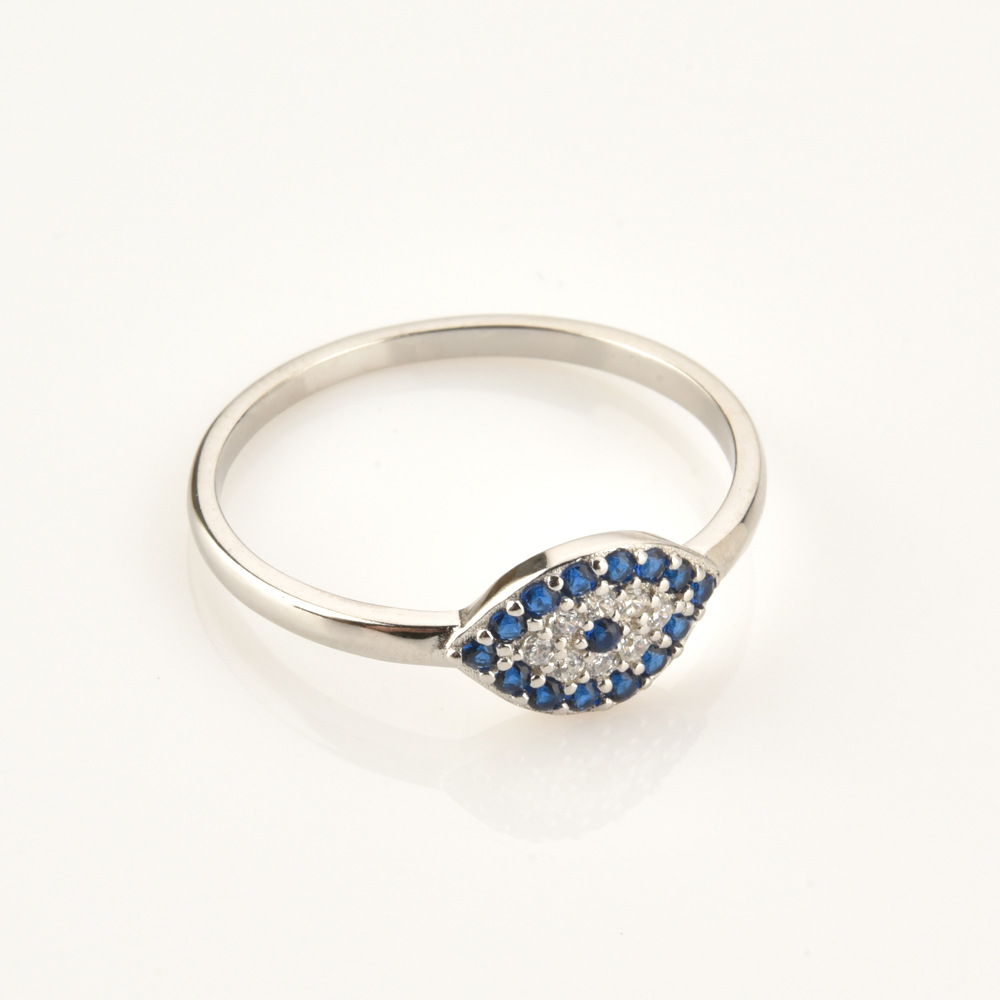 s925纯银马眼幸运之眼戒指2022小众蓝石叠戴精巧聚会欧美品质珠宝