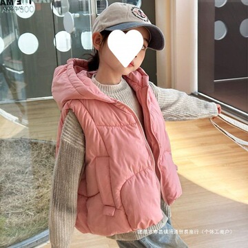 秋冬儿童羽绒棉马甲女童连帽加厚背心男童棉服宝宝坎肩中大童外穿