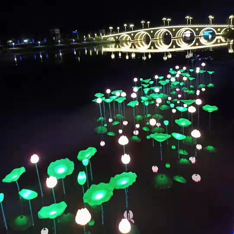 led户外亮化灯3d仿真荷花灯景区公园湖面池塘发光莲花造型灯