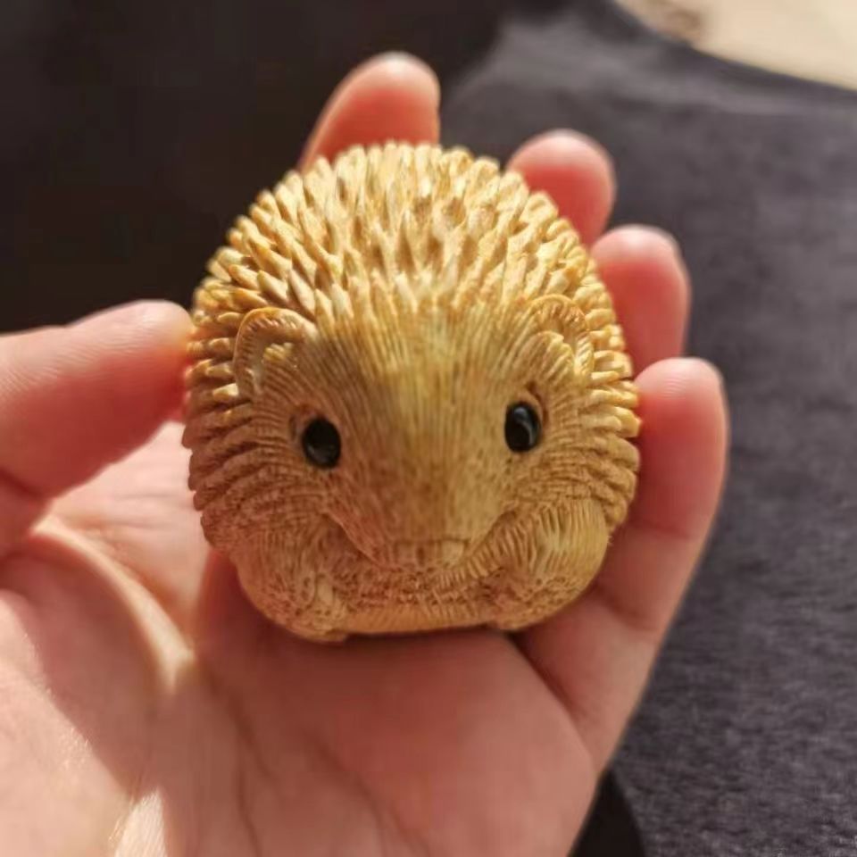 纯手工竹根雕手把件刺猬手球木雕小动物