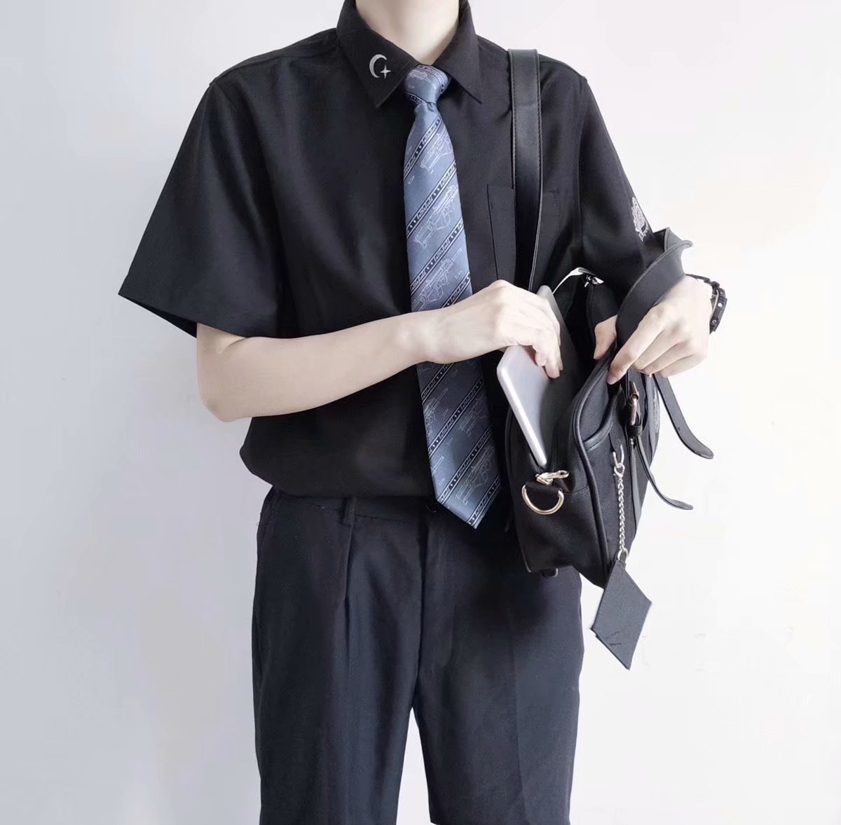 dk制服男短袖基础款白衬衫设计刺绣学生学院风情侣班服jk衬衣寸衣