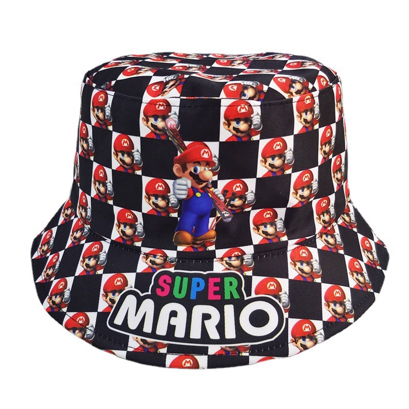 Cross-Border Super Mary Printed Bucket Hat Cartoon Mario Bros Bucket Hat Men's and Women's Outdoor Sun Protection Sun Hat