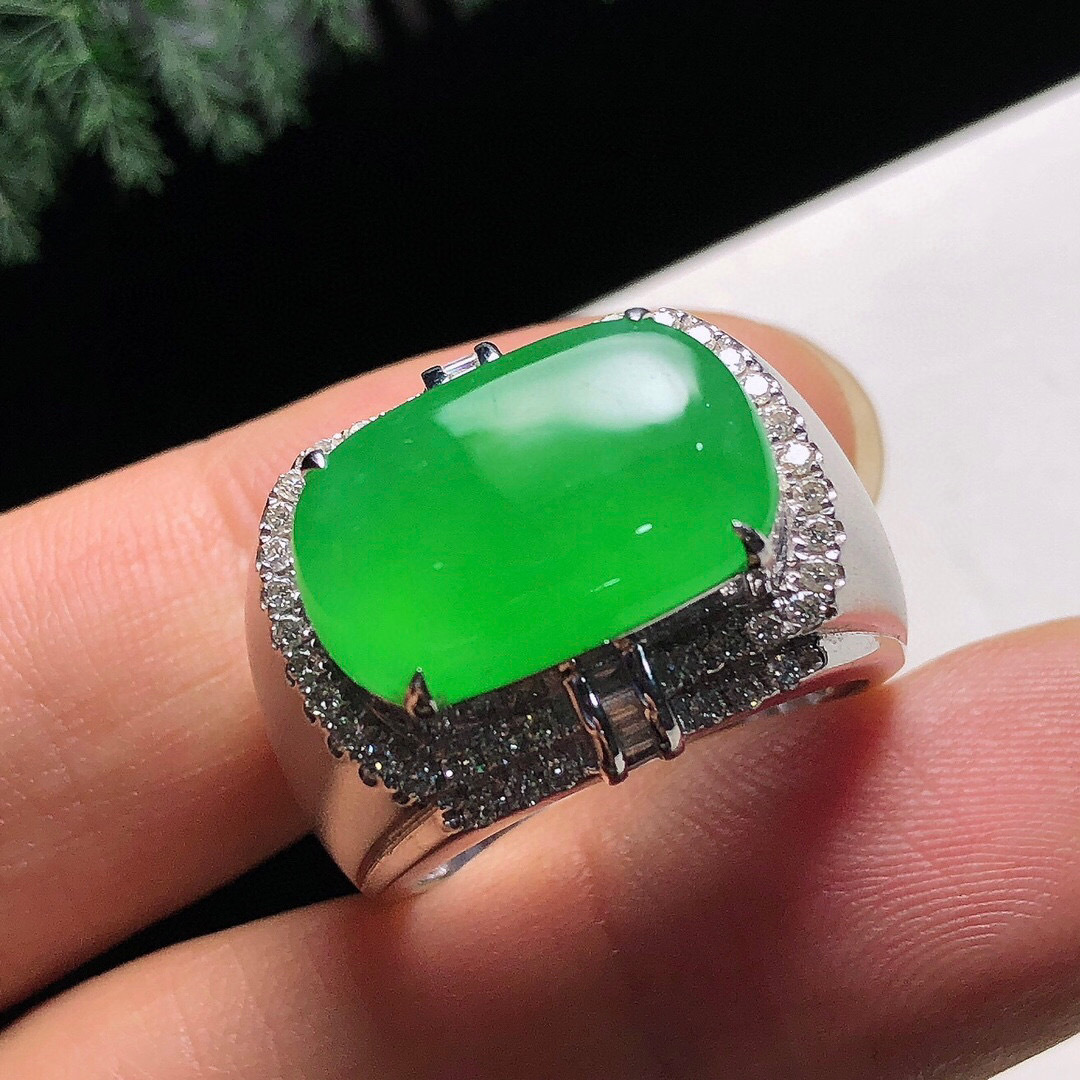 缅甸翡翠老坑冰种阳绿素面戒指指环男女款-阿里巴巴