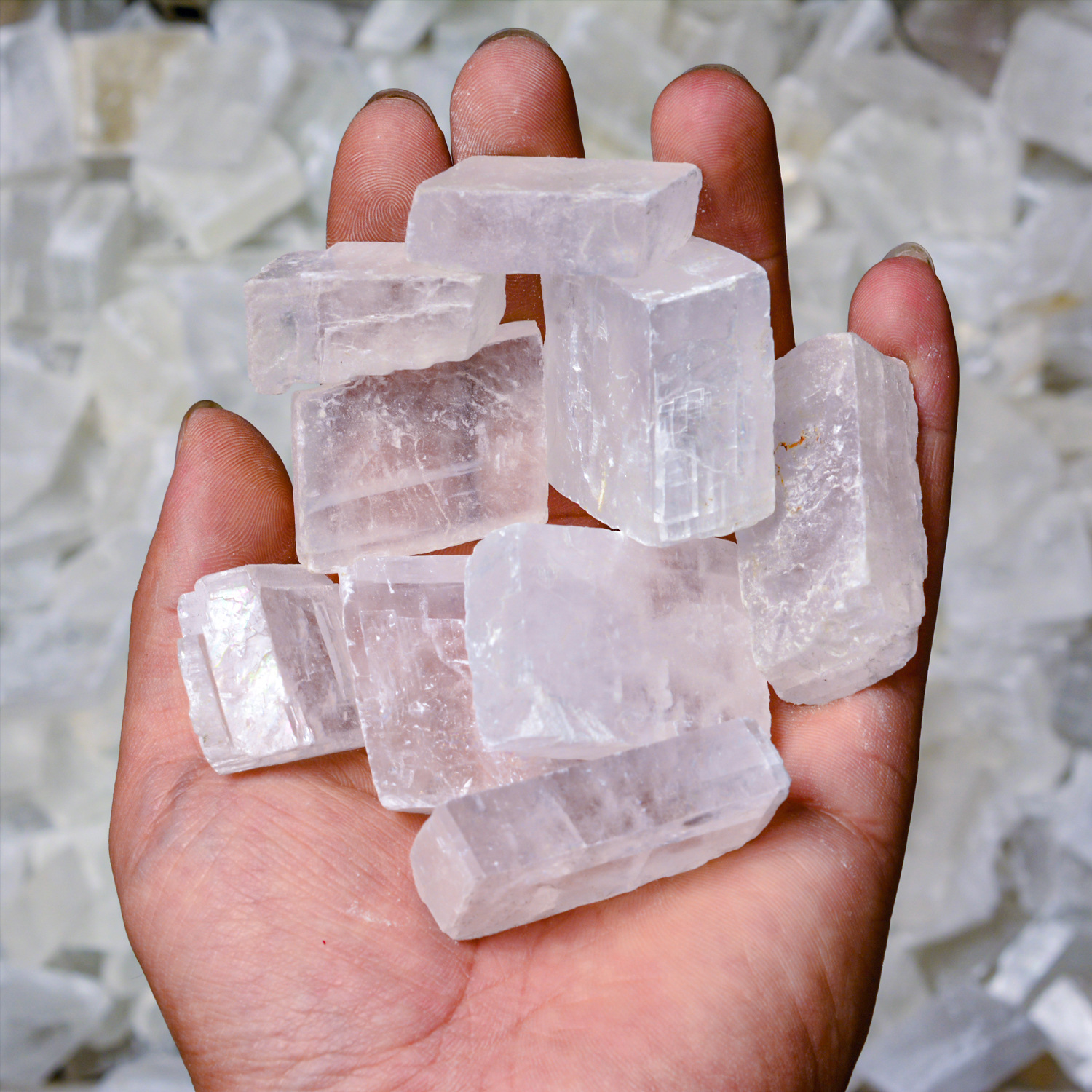 跨境冰洲石天然原石水晶单晶体 裸石方解石透明晶体奇石摆件标本