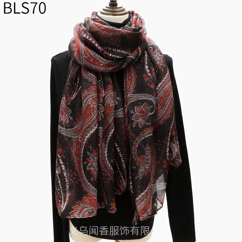 New Ethnic Style Cotton and Linen Scarf Voile Large Size Shawl Cashew Print Middle-Aged and Elderly Neck Protection Scarf Scarf