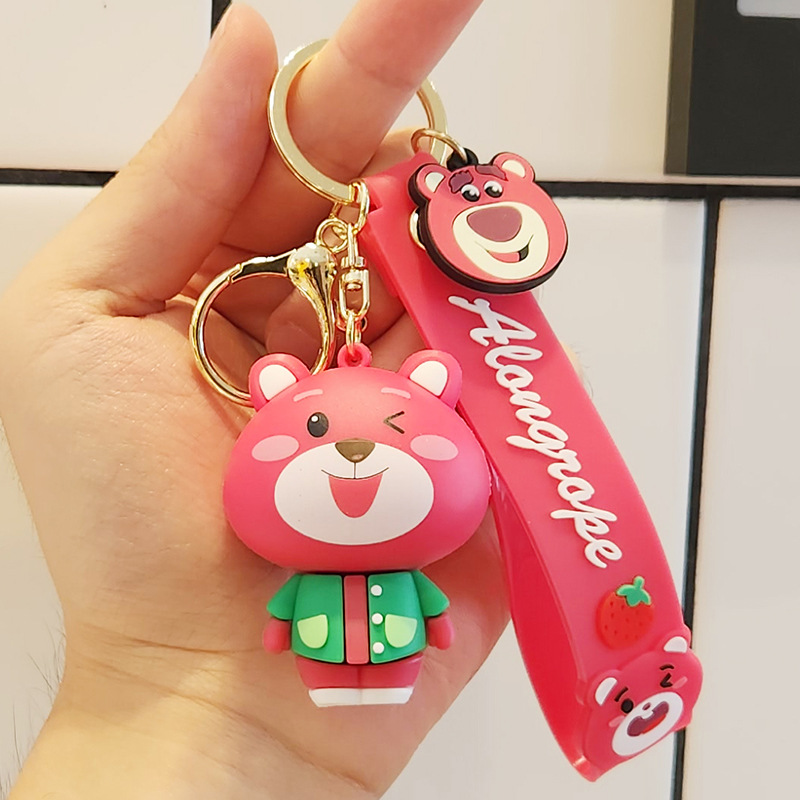 New Internet Celebrity Strawberry Bear Doll Doll Exquisite Keychain Cute Couple Schoolbag Hanging Ornament Small Gift for Students