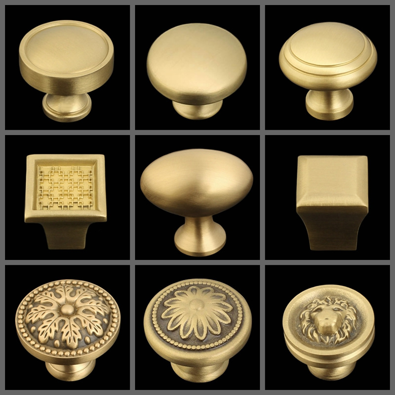 北欧圆形抽屉铜拉手美式橱柜衣柜门把手日式纽扣单孔实心纯铜拉手