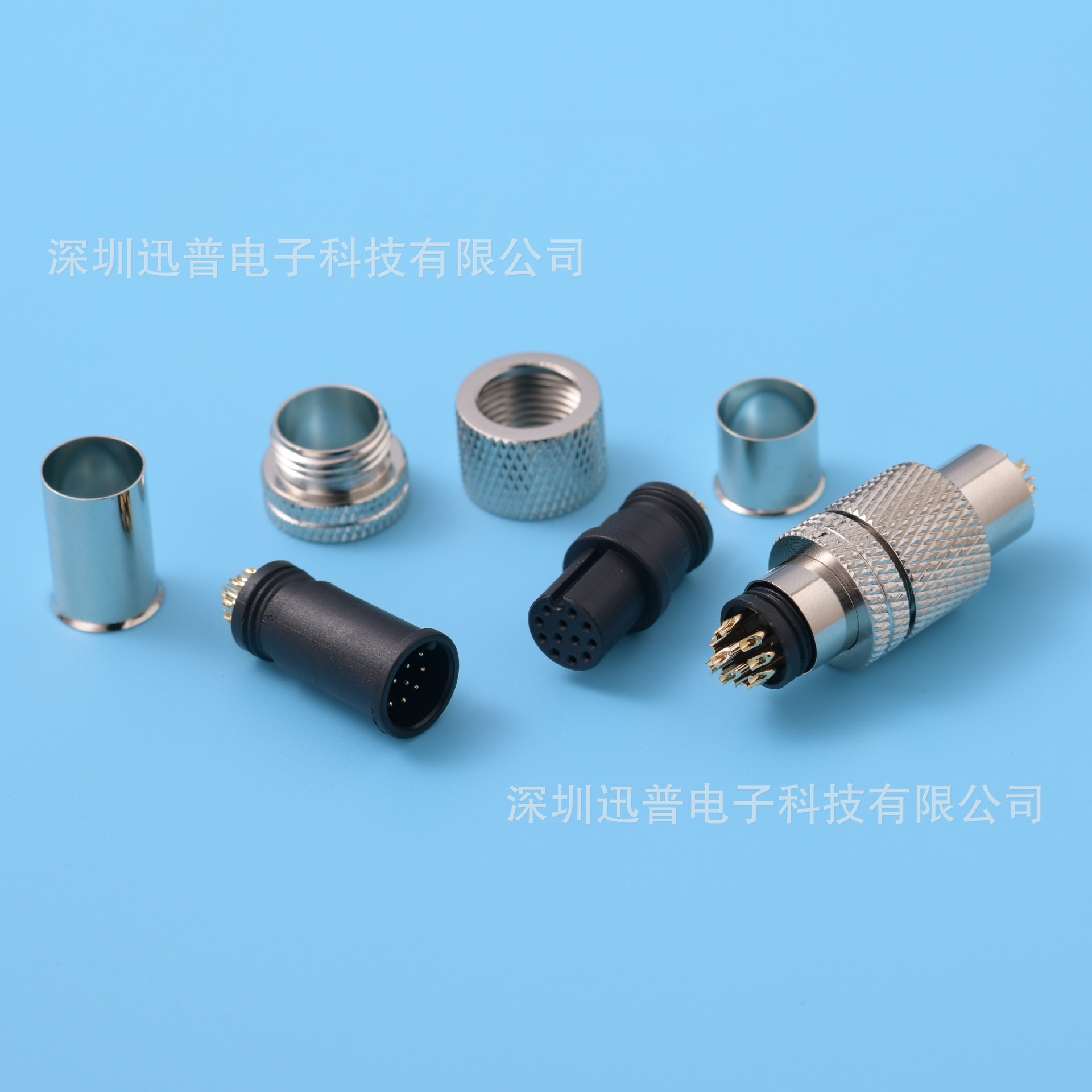 m12防水12p公母头 12芯连接器 航空插头 法兰座 12p焊线公母插头