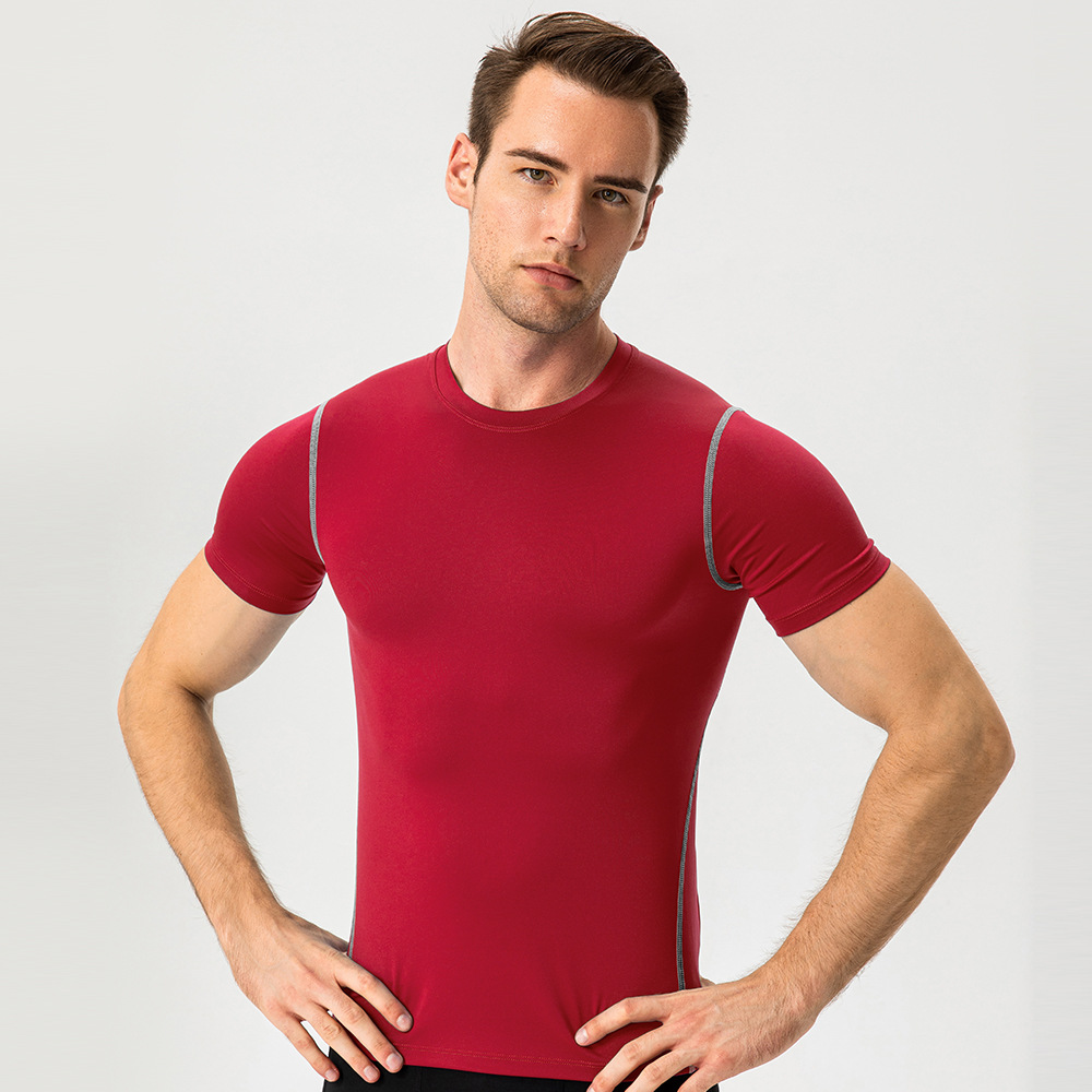 Men's Tight Training Workout Clothes Running Short Sleeve Sportswear Amazon Stretch Quick Drying Clothes T-shirt 1003