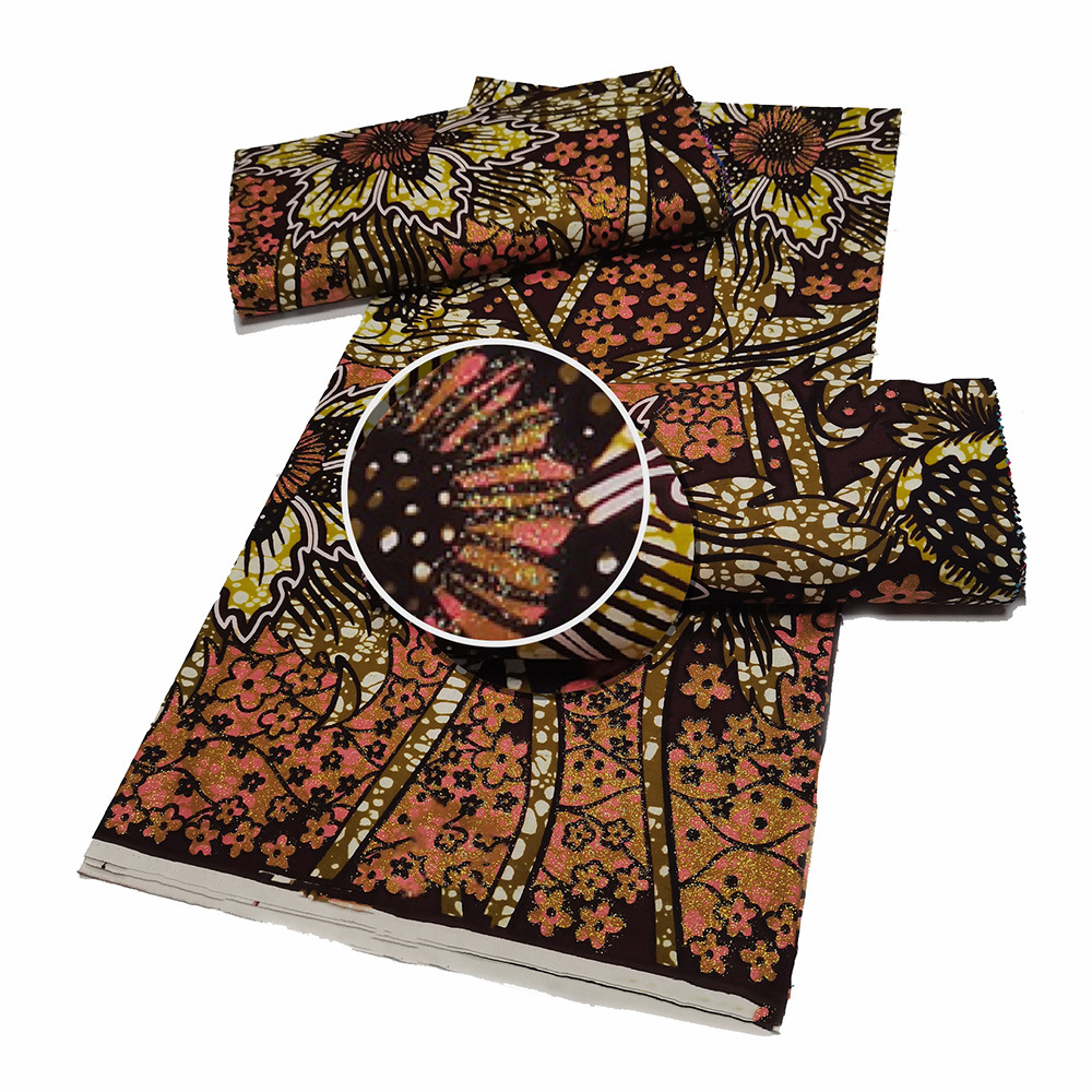 非洲蜡染布烫金印花棉金砂蜡布african grand super wax fabric