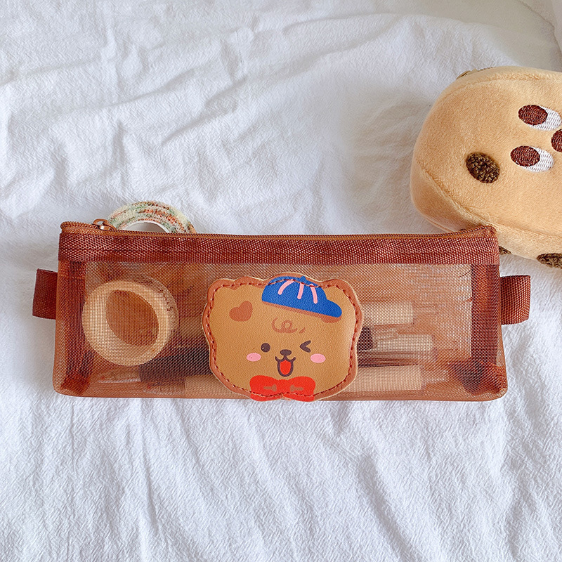大容量网纱笔袋韩版ins女生卡通透明笔袋大容量学生简约文具盒袋