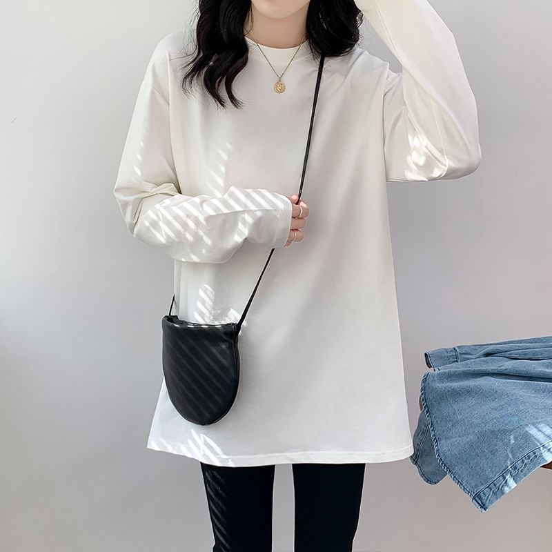 卫衣打底神器白t叠穿白色内搭磨毛长款长t恤女长袖遮屁股长t秋冬