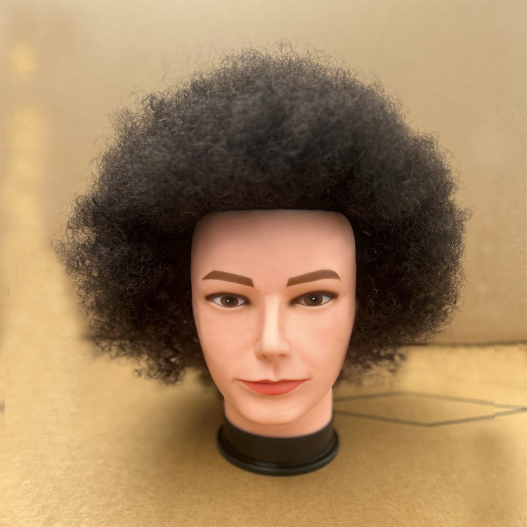 非洲男士爆炸头模afro curly真发理发练习模特头人发批发公仔头