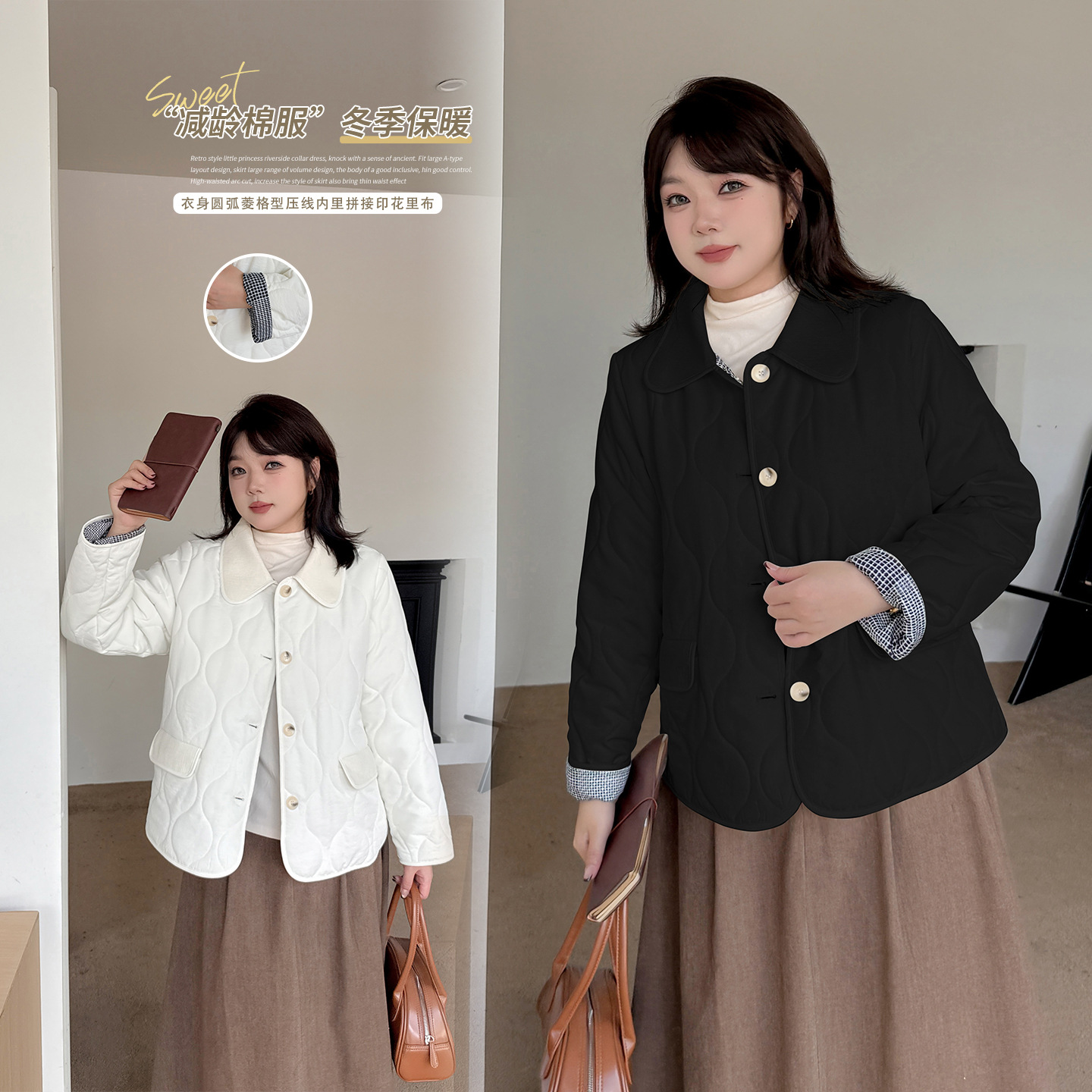 伊诺大码女装甜美棉服外套2025秋冬胖mm直筒百搭保暖上衣343222