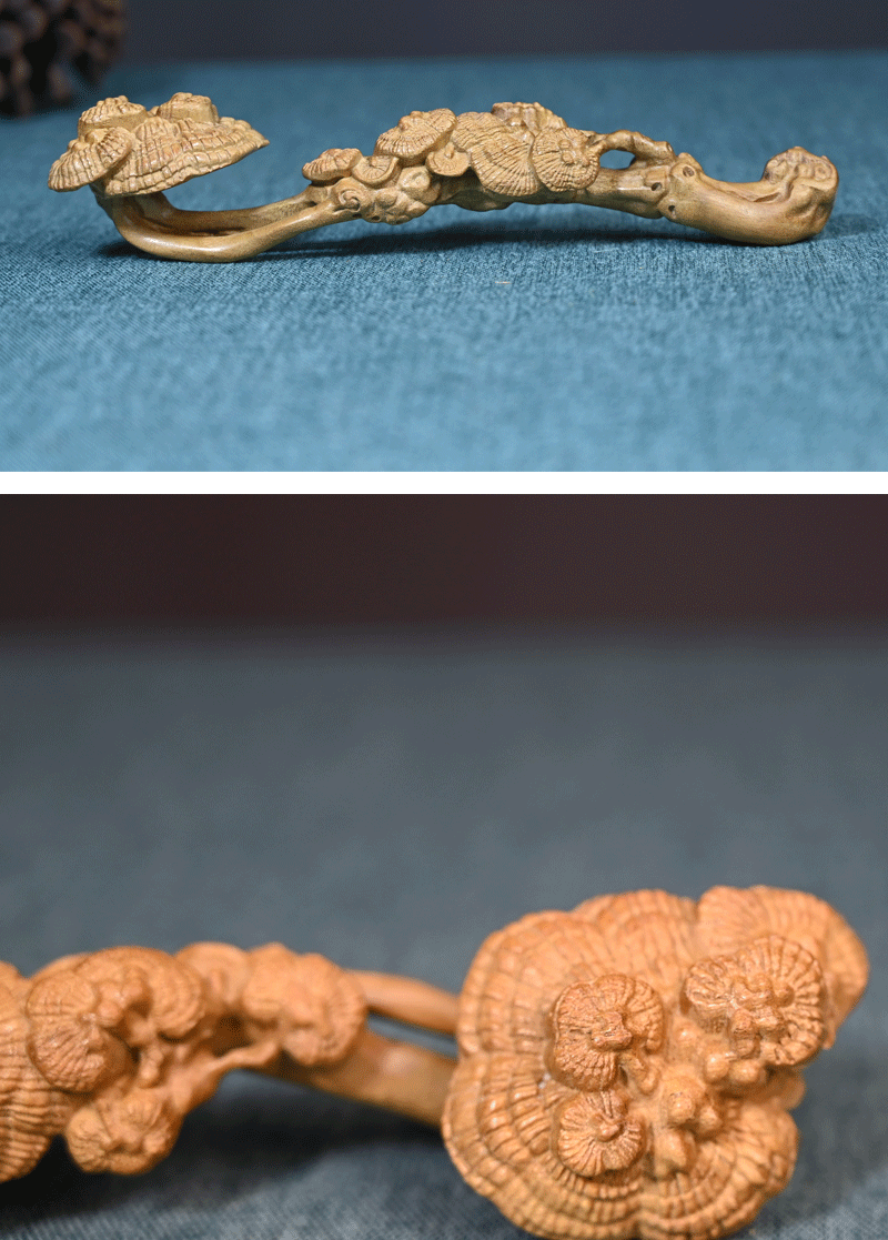 金丝楠木雕刻灵芝如意家居摆件实木手把件办公室摆饰收藏创意礼品