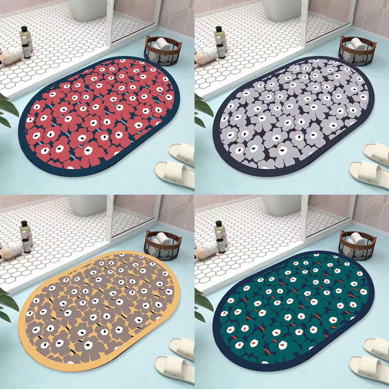 厂价硅藻泥碎花地毯吸水耐脏卫生间地垫进门脚垫吸水防滑易清理