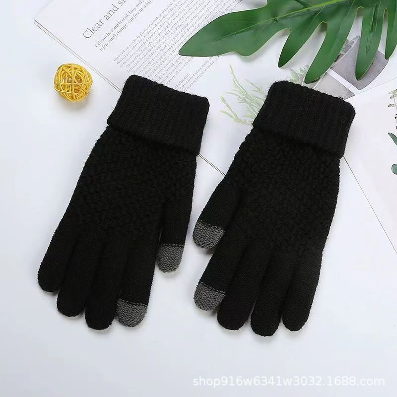 Production and Processing Pineapple Jacquard Knitted Touch Screen Men and Women Winter Fleece Lined Padded Warm Keeping Gloves Factory Direct Sales